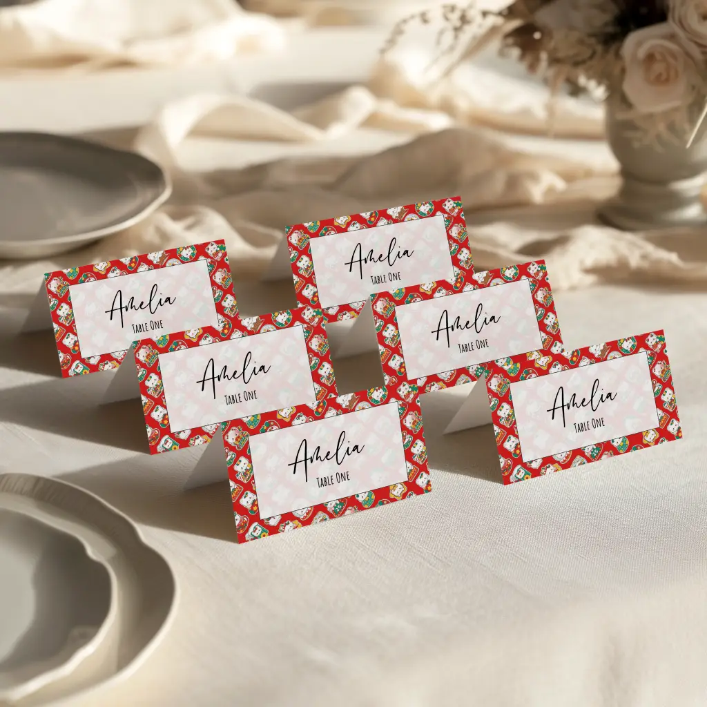 Wedding Place Cards Hand-Drawn Table Name Cards Whimsical Modern Vintage Editable Printable Folded Tented Place Cards Template feature illustration